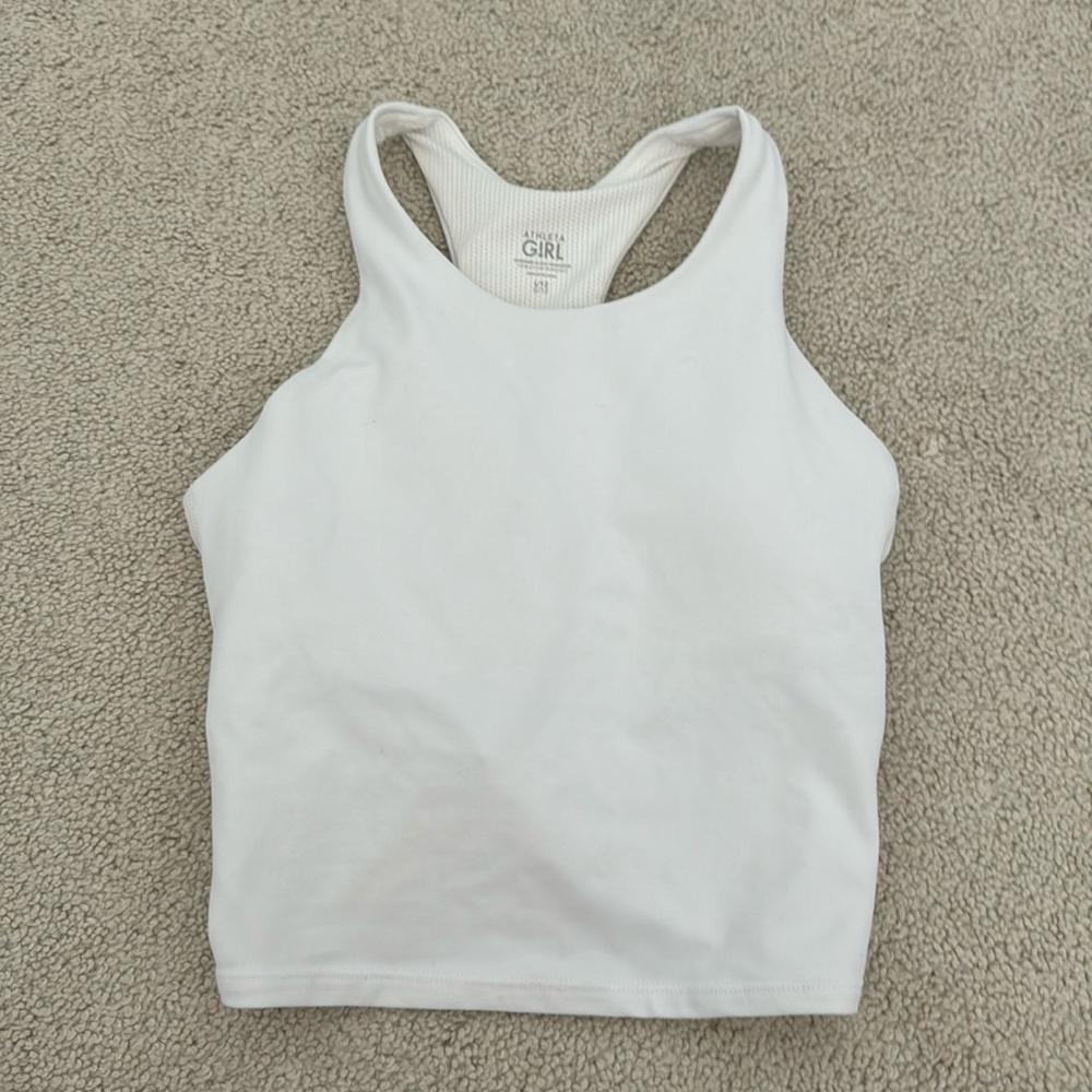 athleta girl built in bra athletic tank (white)
